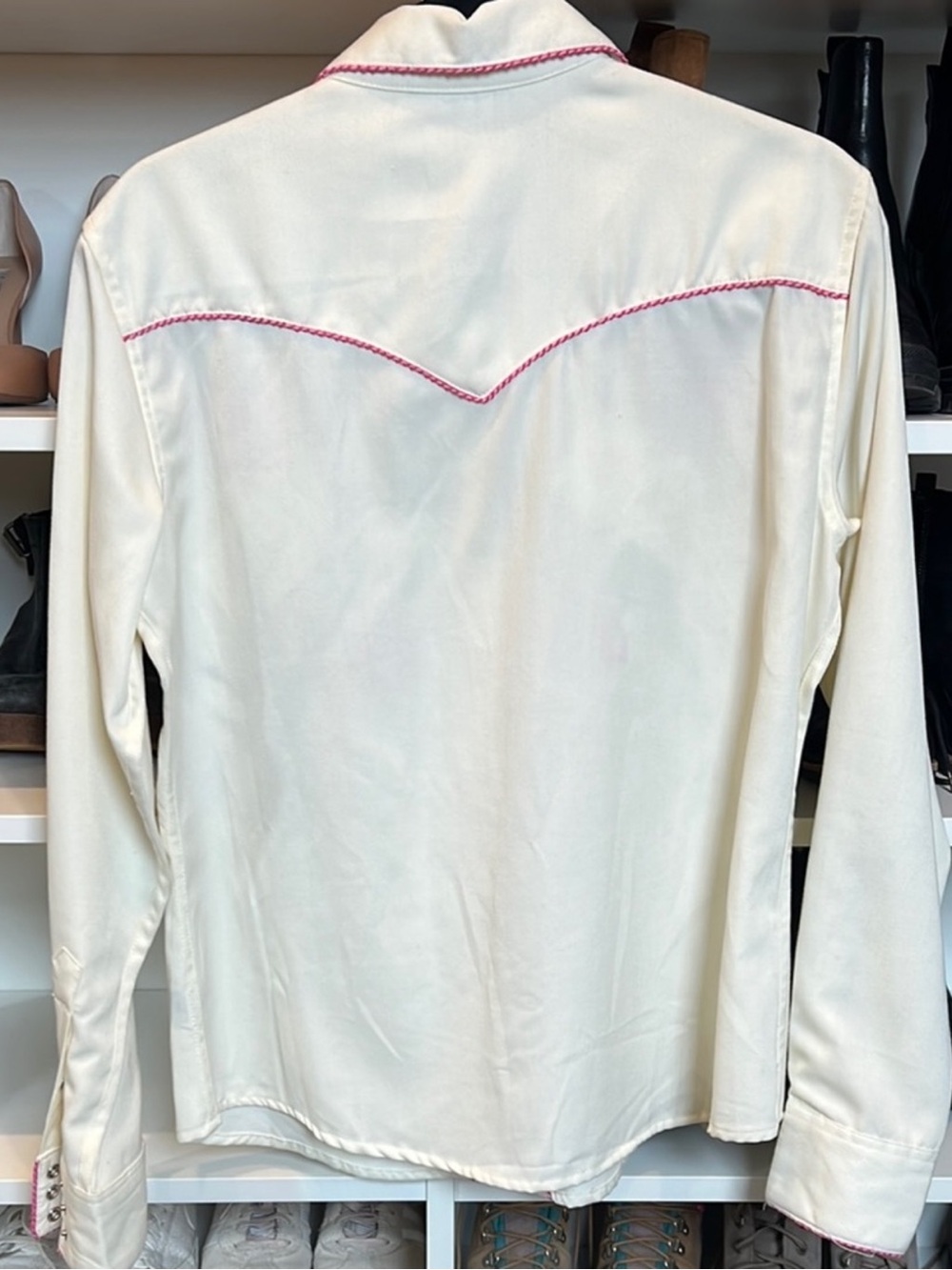 Vintage Embroidered Floral Western Shirt - Cream with Pink Flowers - Picture 2 of 2